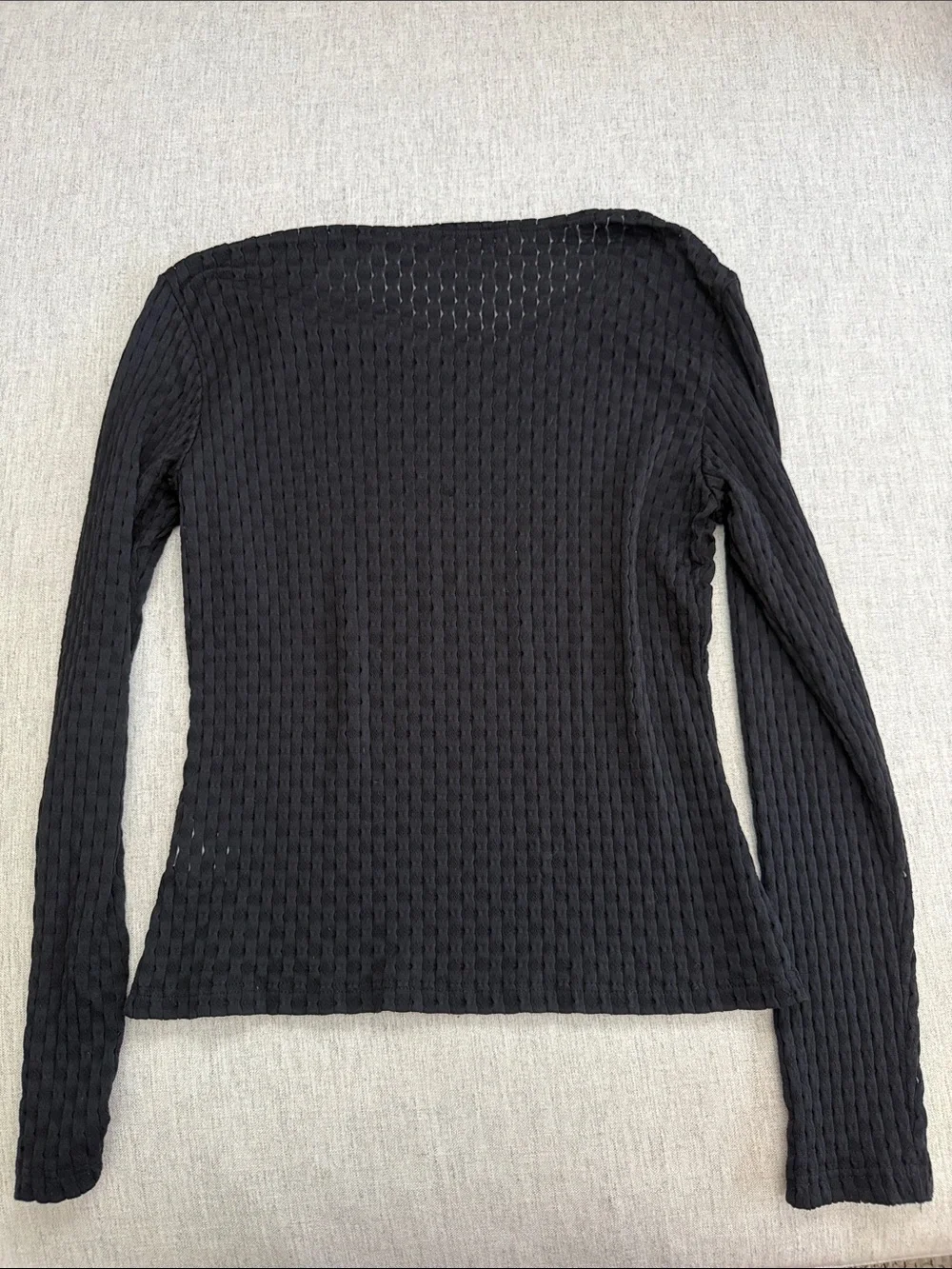 Anne Fontaine Black Textured Long Sleeve Crewneck Top